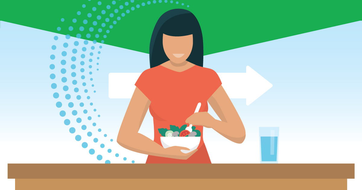 Illustration of woman making a salad